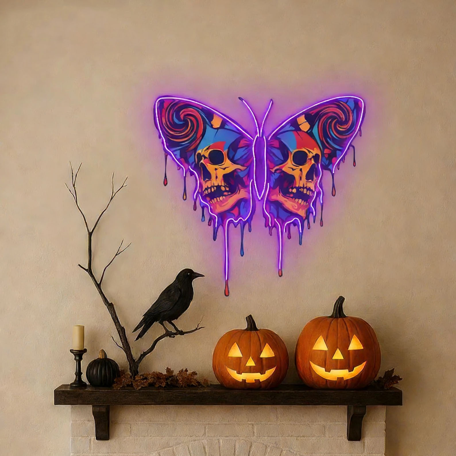 Neon Sign Party - Skull Butterfly Neon Sign,Whimsical Decor for