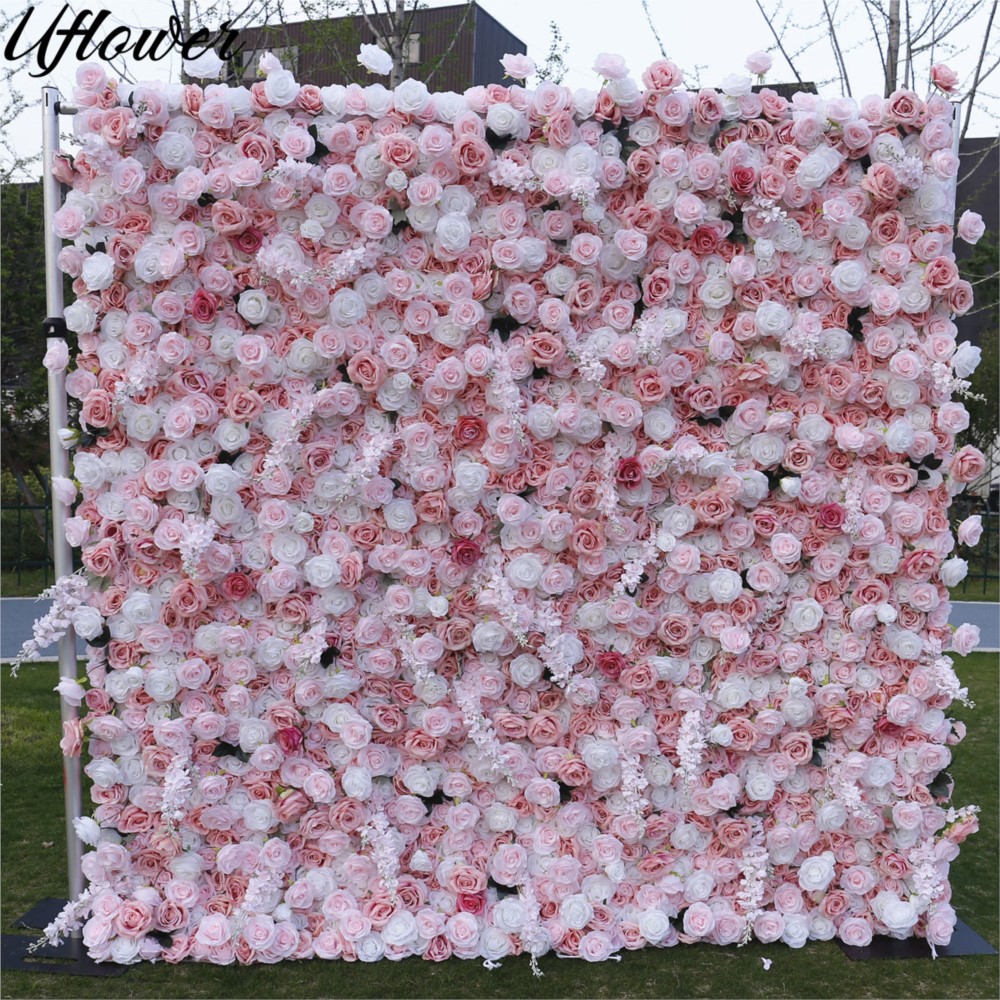 Uflower 5D Pink White Rose Clo - Flower Wall Panel 评论和价格