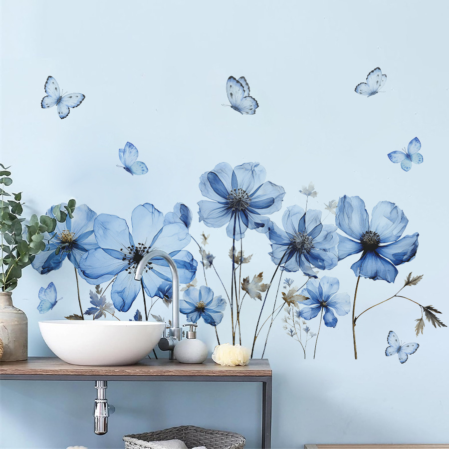 Fresh Blue Butterfly & Flower  - Flower Wall Panel 评论和价格