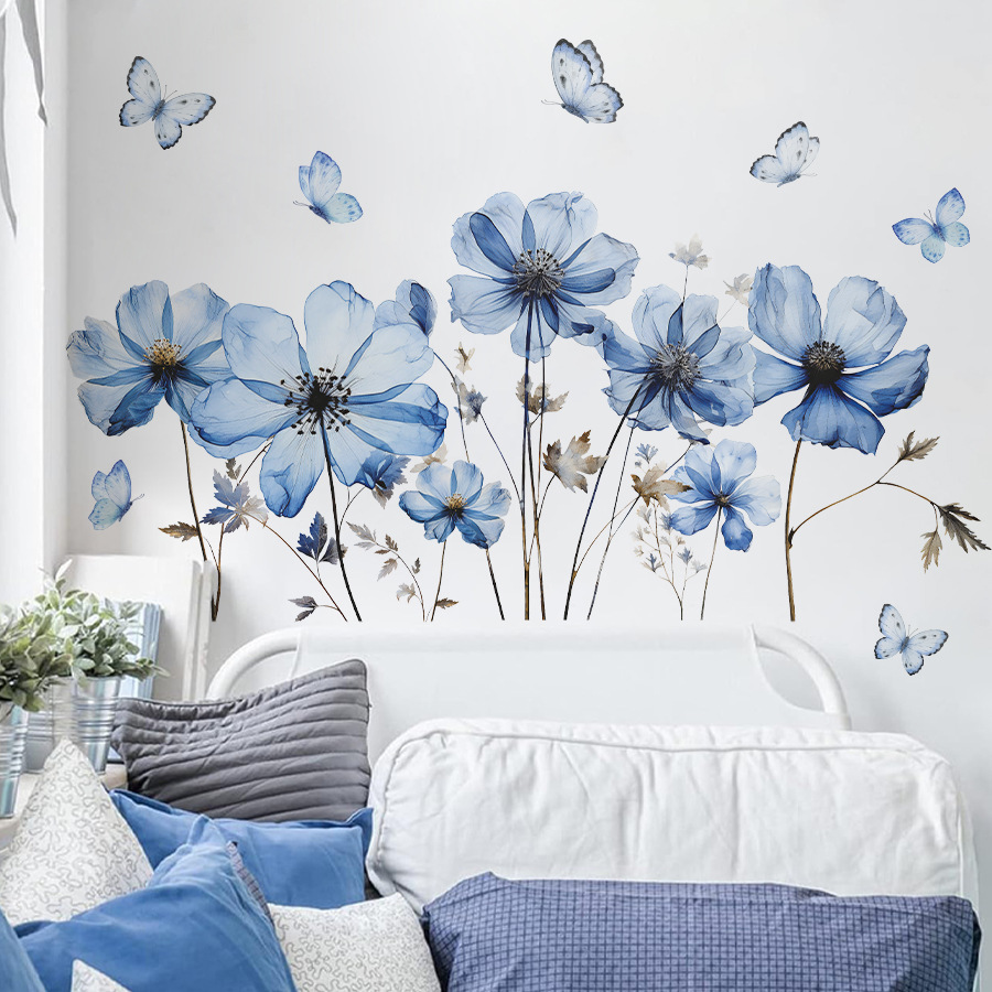 Fresh Blue Butterfly & Flower  - Flower Wall Panel 评论和价格