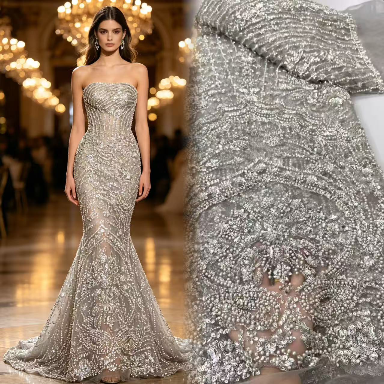 Luxury French Tulle Net Lace w - Glitter Tablecloth 评论和价格